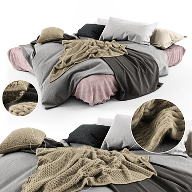 Cozy Linen Loft Bed: Knitted Throw & Vray Fur 3D model image 1 