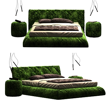 Italian Bed Set with Lighting and Ottoman 3D model image 1 