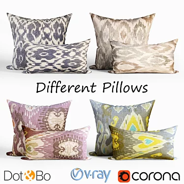 Decorative Ikat Throw Pillows 3D model image 1 