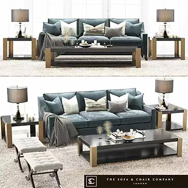 Spencer Sofa Set: Noir Coffee & Side Table, Valencia Stools & Benches, Concave Light, Luxury Tray 3D model image 1 