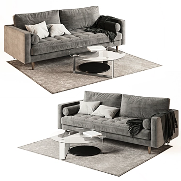 Modern Concrete Grey Velvet Sofa 3D model image 1 