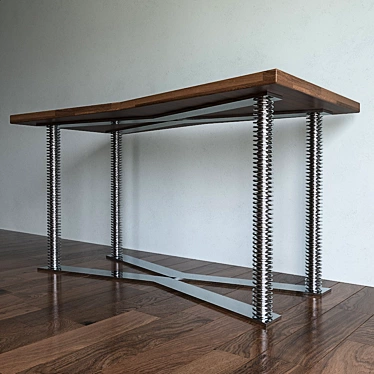 Natural Materials Designer Table | Wood Leather Steel 3D model image 1 