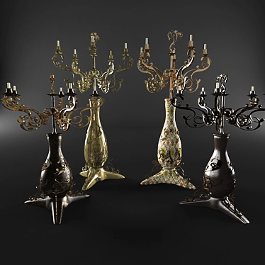 Sleek Metal Candle Holders 3D model image 1 