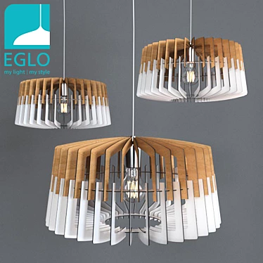 EGLO Contemporary Steel Pendant Light - White/Beige Wood 3D model image 1 