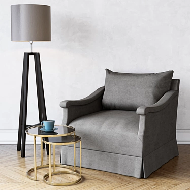 Luxury Lounge Chair, Tables & Floor Lamp 3D model image 1 