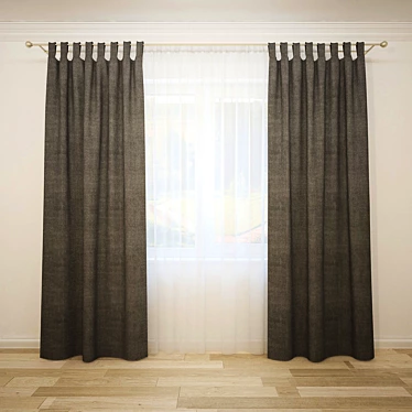 Straight Curtains with Tulle 3D model image 1 