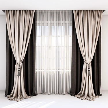 Elegant Brown-Beige Curtains with Pick-Up Brush 3D model image 1 