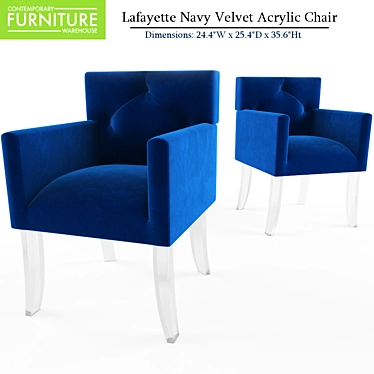 Navy Velvet Lafayette Acrylic Chair 3D model image 1 