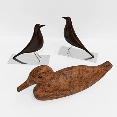 Wood and Metal Decorative Birds 3D model image 1 