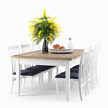 Gute White Dining Set 3D model image 1 