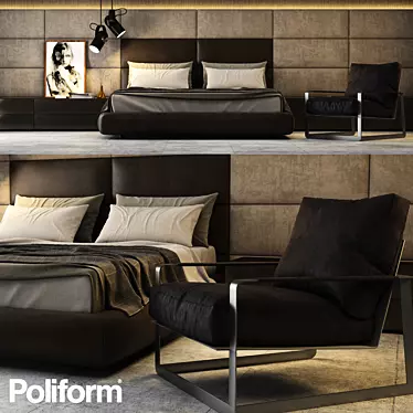 Poliform Dream Bed & Gaston Armchair Set 3D model image 1 