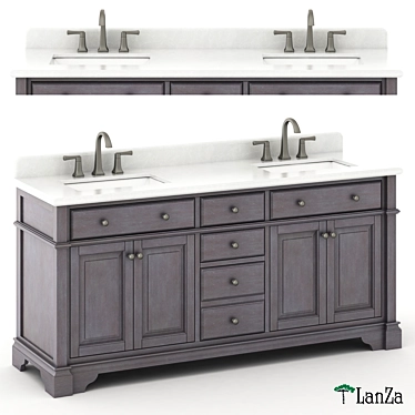 72" Dual Sink Wood Vanity 3D model image 1 