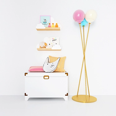 Box for toys, lamp and shelves from The land of Nod