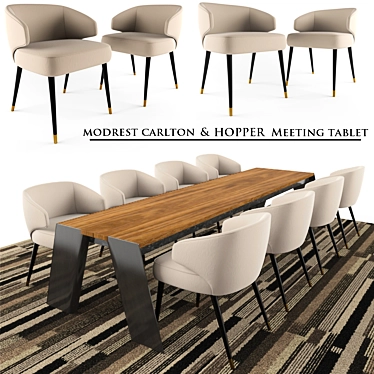 Sleek Hopper Table & Carlton Chair 3D model image 1 