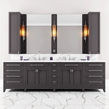 Carrara Marble Double Bath Vanity 3D model image 1 