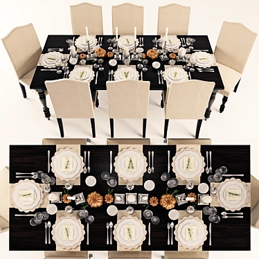Elegant Dining Set with Serving Table 3D model image 1 