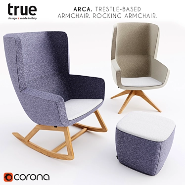 ARCA: Trestle Rocking Armchair & Ottoman Set 3D model image 1 