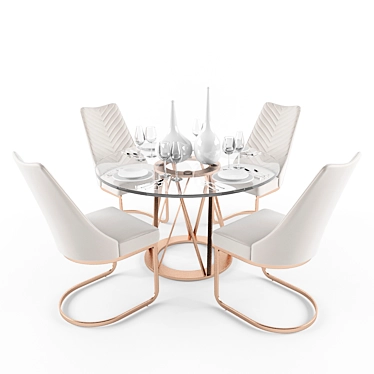 Elegant Kyla PU Chairs & Rolin Round Dining Table 3D model image 1 