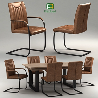 Title: Rustic Leather Dining Set 3D model image 1 