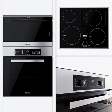 Miele H 2265 B Active Oven, DG 6030 Double Boiler, KM 6117 Cooking Surface 3D model image 1 