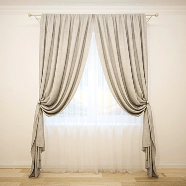 Elegant Curtain Set with Sheer 3D model image 1 