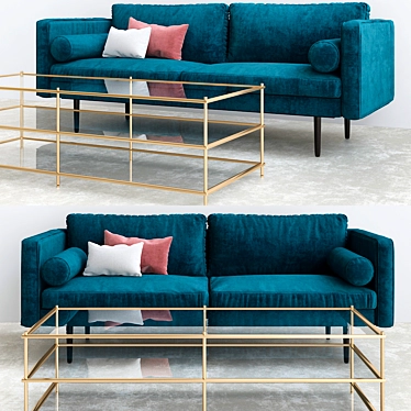 Celestial Blue Monroe Mid Century Sofa 3D model image 1 