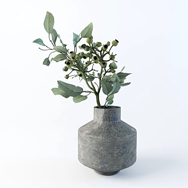 Elegant Eucalyptus Branch in Vase 3D model image 1 