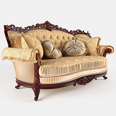 Elegant Double Sofa with Decorative Carving 3D model image 1 