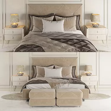Rocky 1 Bedroom Set: Bed, Ottomans, Nightstand, Lamp 3D model image 1 