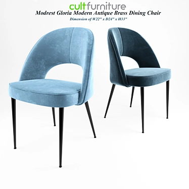 Velvet Blue Dining Chairs (Set of 2) 3D model image 1 