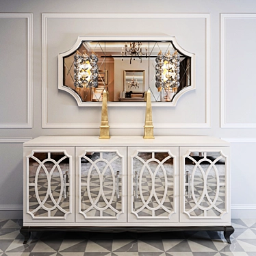 High End Italian White Fretwork Mirrored Sideboard