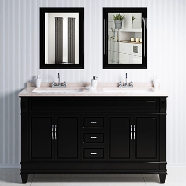 Black Wood Double Sink Vanity 3D model image 1 