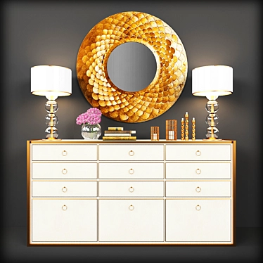 Elegant Vanity Set: Mirror, Lamps & Decor 3D model image 1 