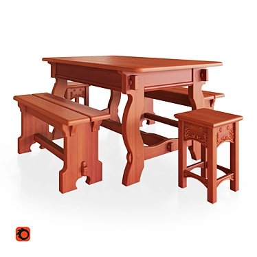 Rustic Wooden Dining Set 3D model image 1 