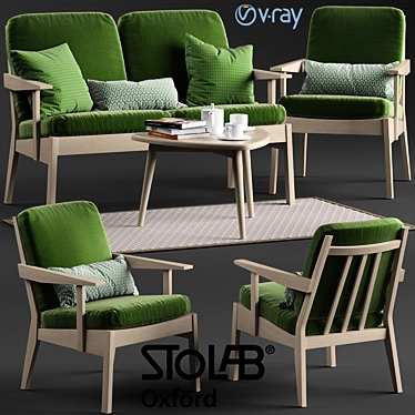 Stylish Stolab Oxford Chair, Sofa & Yngve Table Set 3D model image 1 