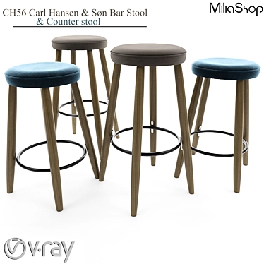 Nordic Elegance: CH56 Bar Stool & Counter Stool 3D model image 1 