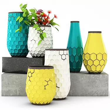 Elegant Blossom Vase Set 3D model image 1 