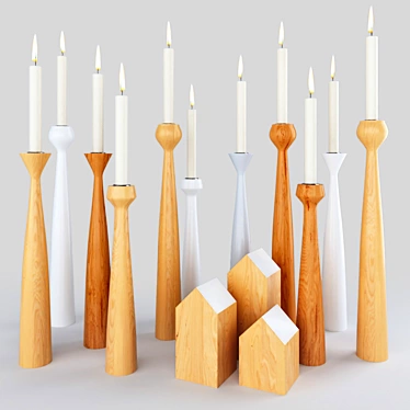 Nordic Wood Candleholders Collection 3D model image 1 