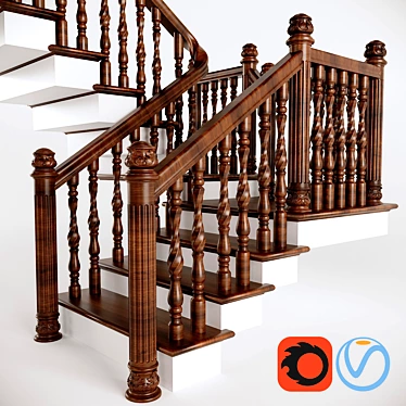 Wooden Step Ladder with Platform 3D model image 1 