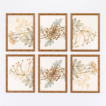 Botanical Triptych: Elegant Wall Decor 3D model image 1 