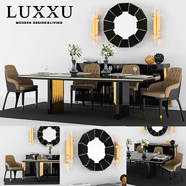 Luxurious Dining Set: Table, Chair, Wall Light & Mirror 3D model image 1 