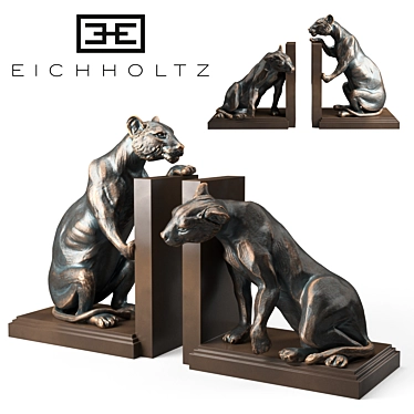 Elegant Lioness Bookends 3D model image 1 