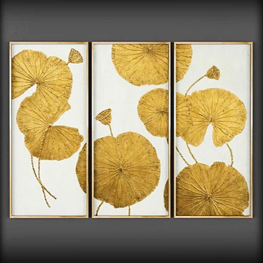 Golden Lotus Wall Decor Set - Palecek Wall Art 3D model image 1 