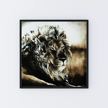 Majestic Lion Wall Art: 2 Black Frames 3D model image 1 