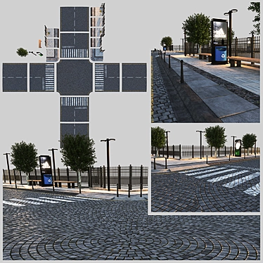 Textured Paving & Sidewalk Set 3D model image 1 