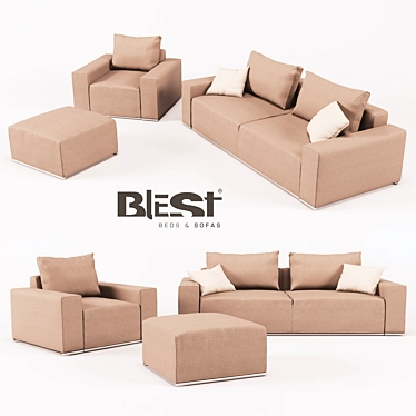 Modular OM Set: Sofa, Armchair, Stool 3D model image 1 
