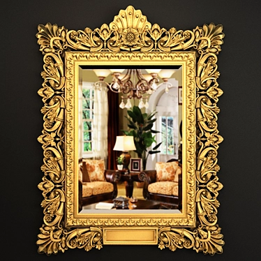 Exquisite Carved Gold Mirror Frame 3D model image 1 