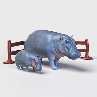 Title: Hippo Family Toy Set 3D model image 1 