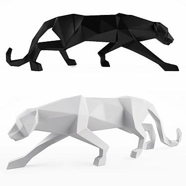 Elegant Panther Figurine in Black and White 3D model image 1 