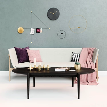 Designer Furniture Set: Tailor Sofa, Septembre Coffee Table, Steel Wall Clock, and More 3D model image 1 